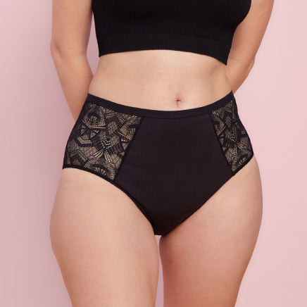 Black Lace Period Underwear on Model
