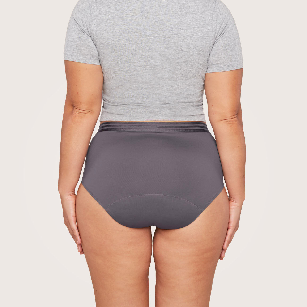 back view of hiwaist bladder leak underwear in grey