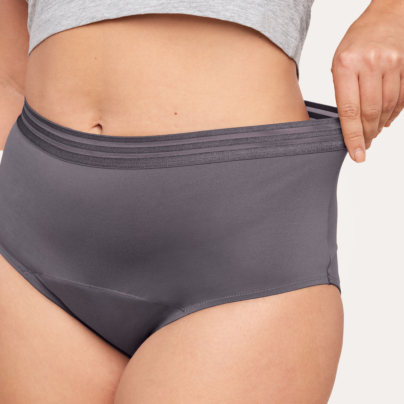 front view of hiwaist bladder leak underwear in grey