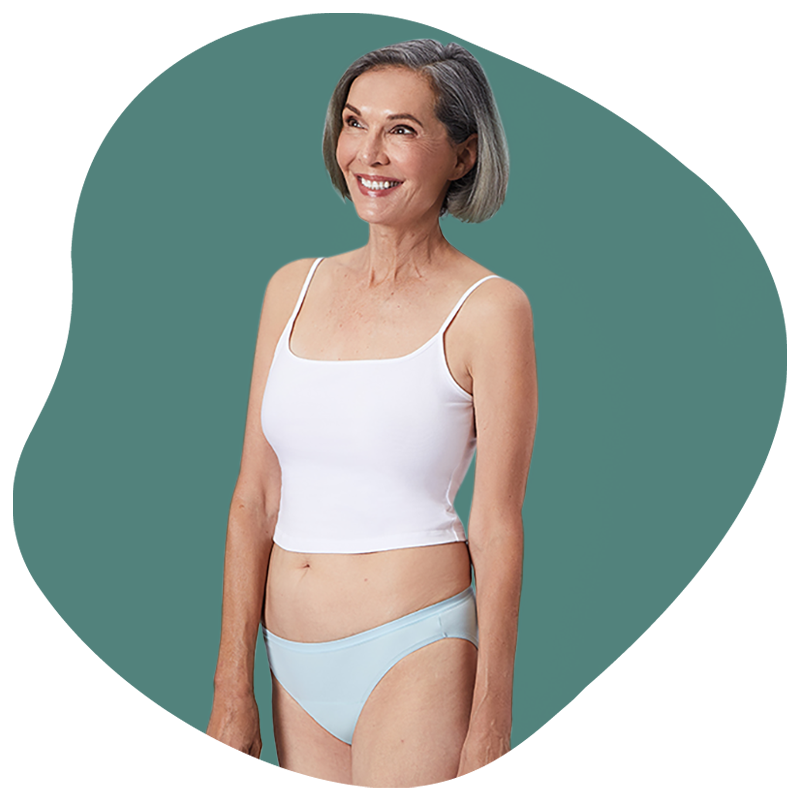 A woman wearing a pair of Thinx for All Leaks in the color vista.